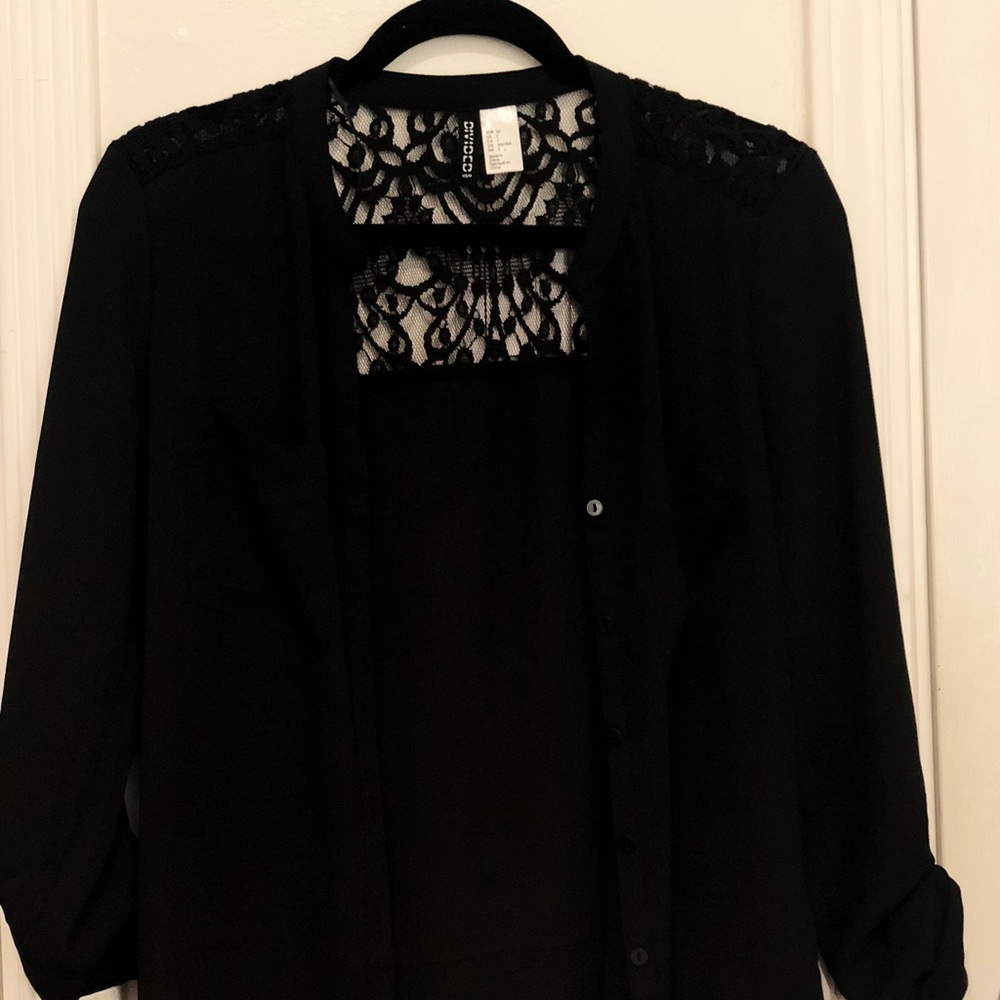 Black Lace Button Up